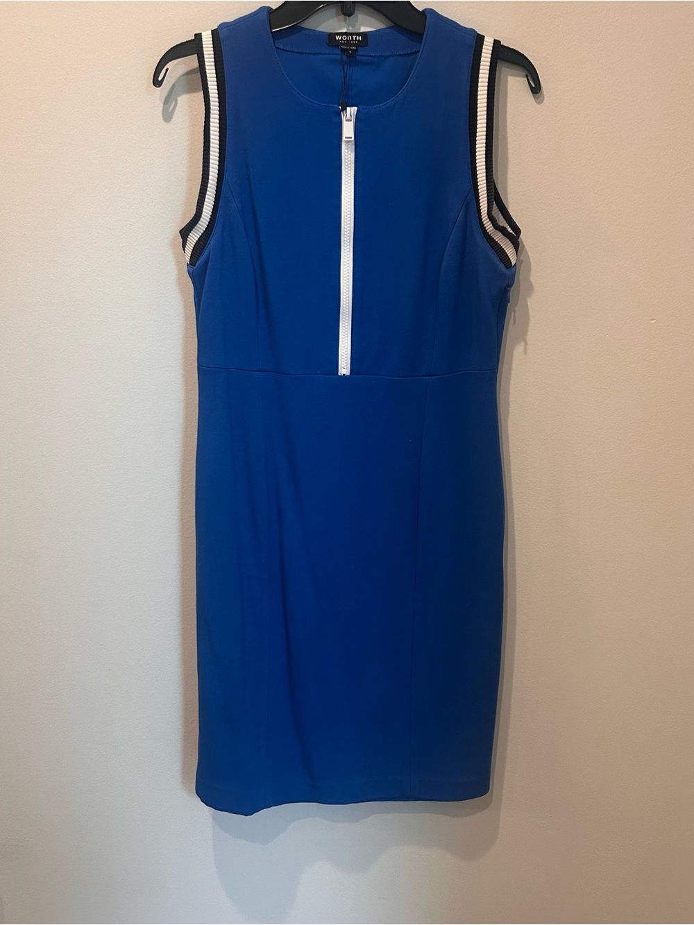 Worth New York Royal Blue Sleeveless Sheath Dress with Zip Front